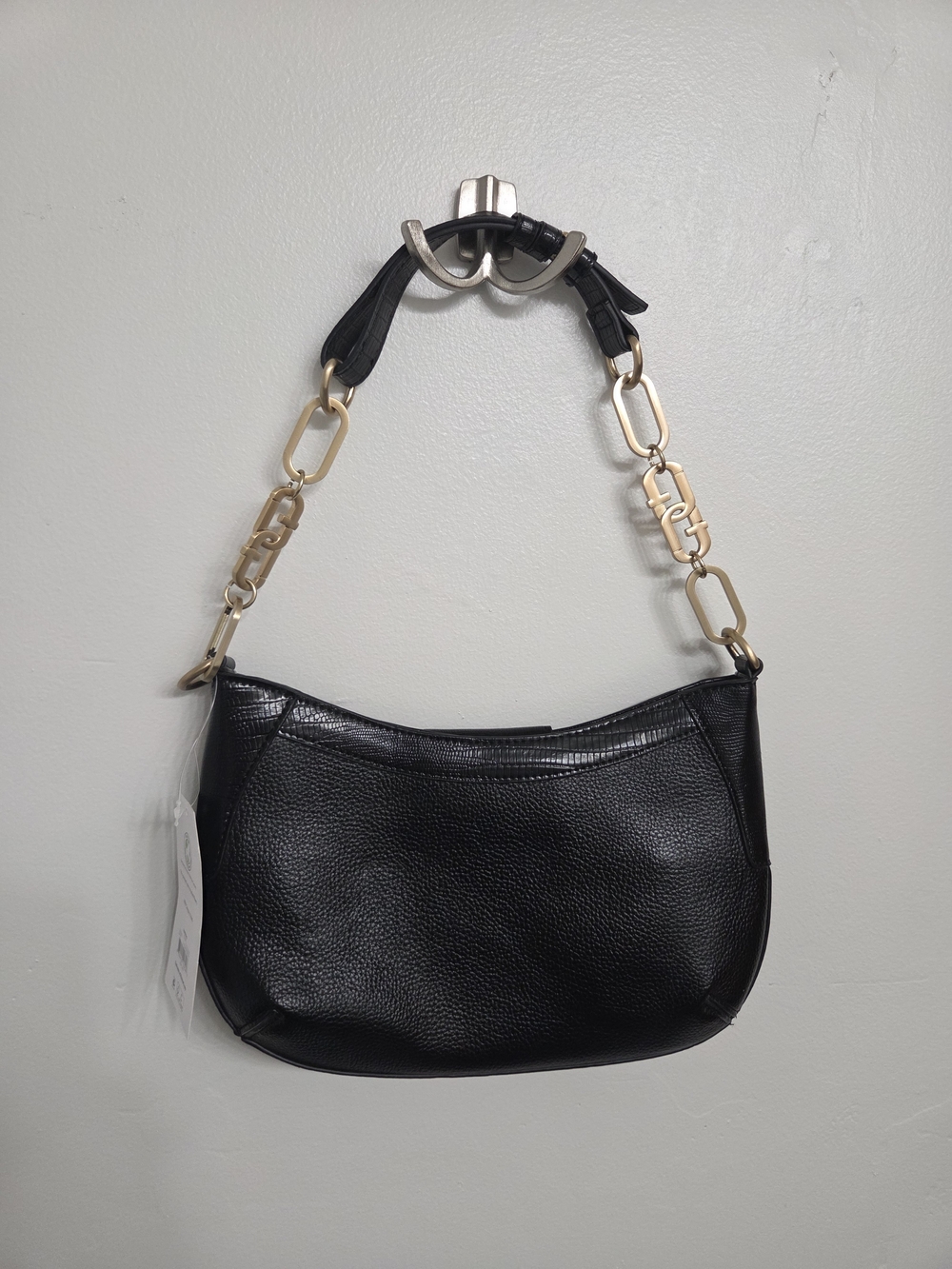 Black Shoulder Bag with Gold Chain Link Strap